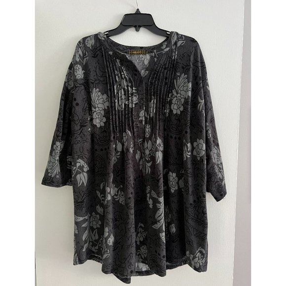 Gray Black Floral 1XL Plus Size Tunic Length top/dress - Picture 1 of 3